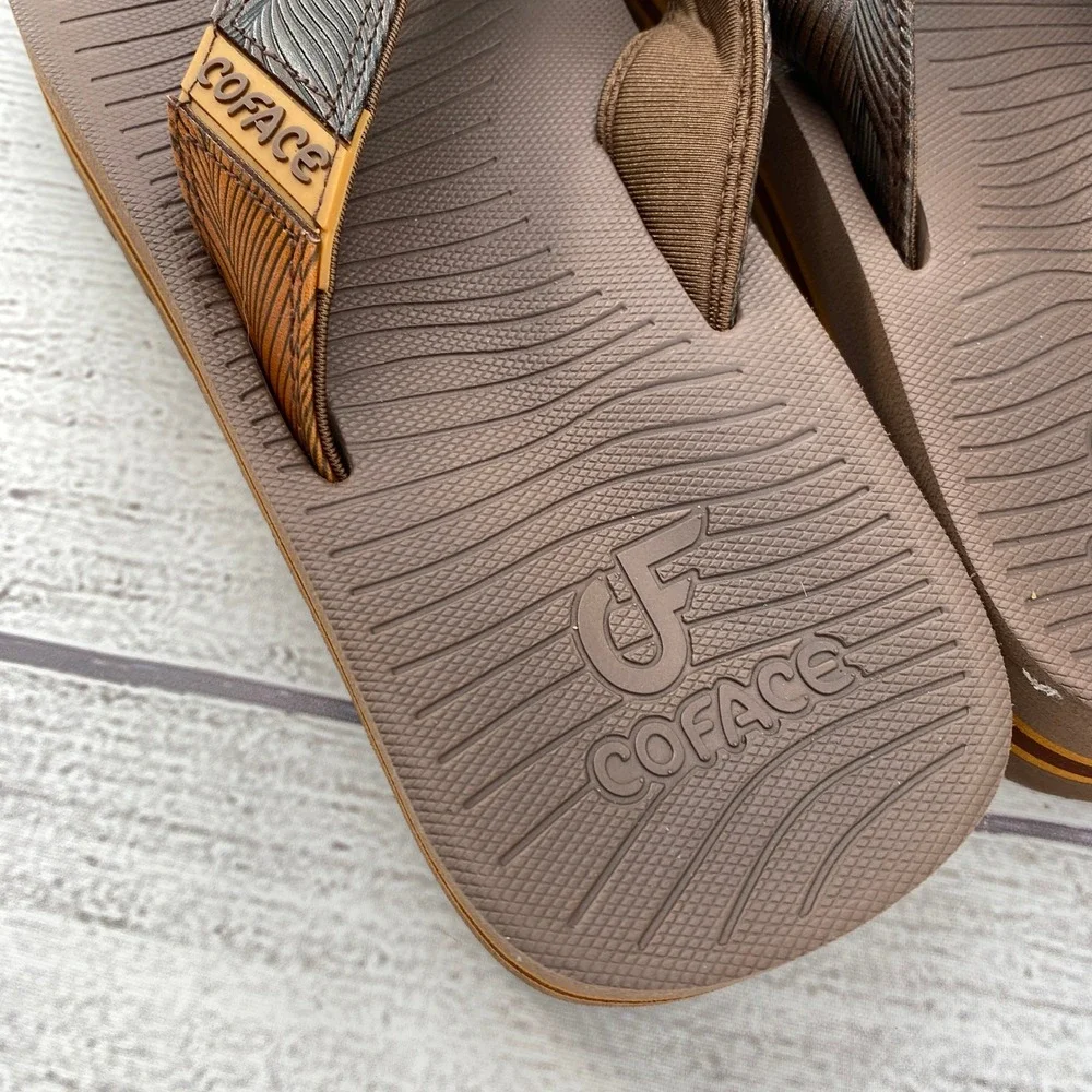 Coface Flip Flop Sandals Mens 10 Brown Yoga Mat Textured Straps Summer Sandal